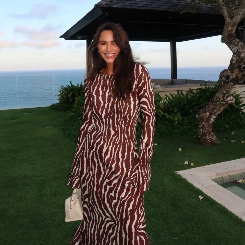 Realisation Par Gia Long Sleeve Silk Zebra Maxi Dress Animal - Picture 3 of 13